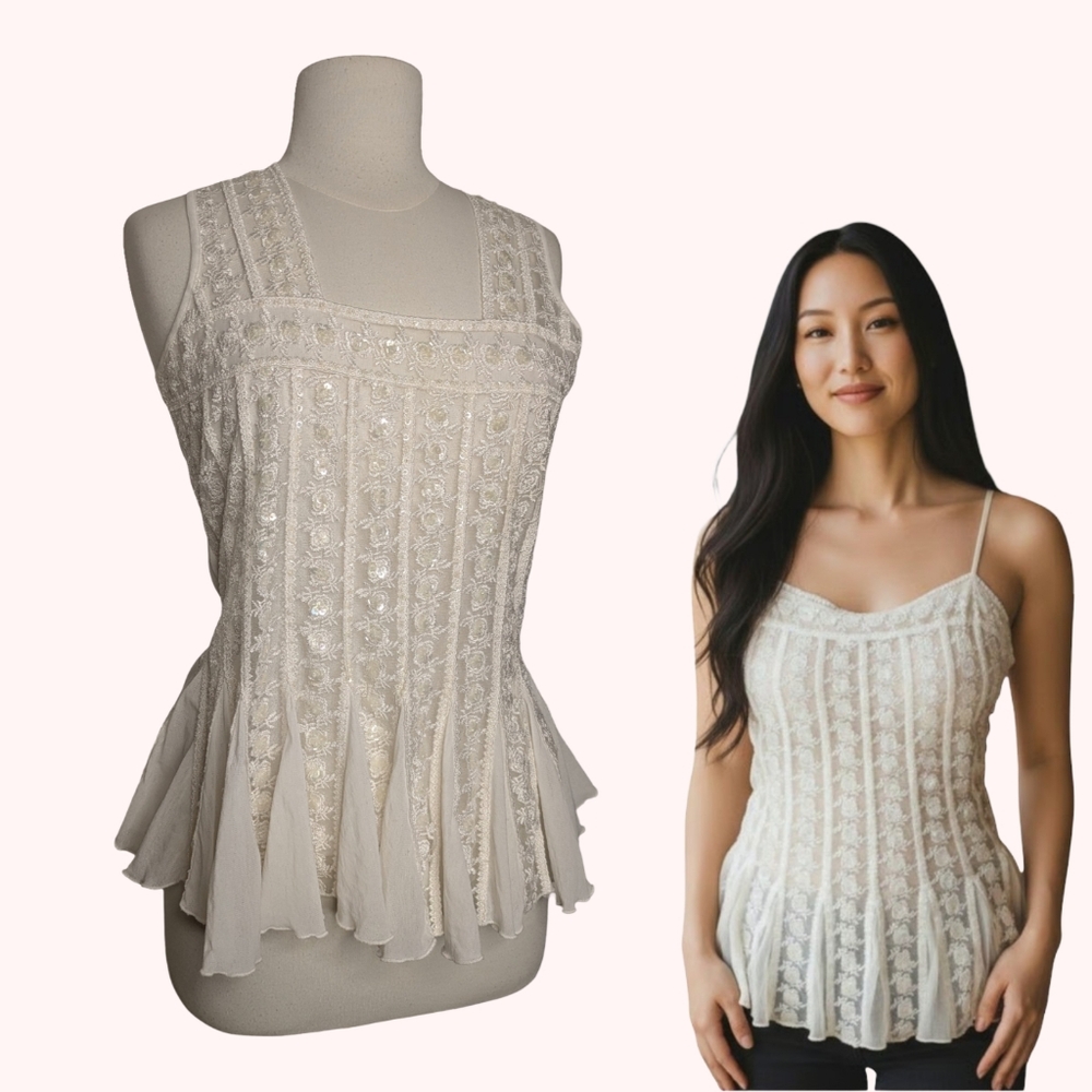 Ivory Lace Peplum Women's Tank Top